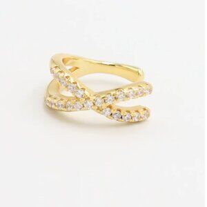 Ear Cuff Gold w/cubic zirconia Double Crossed Ear Cuff No Piercing Adjustable